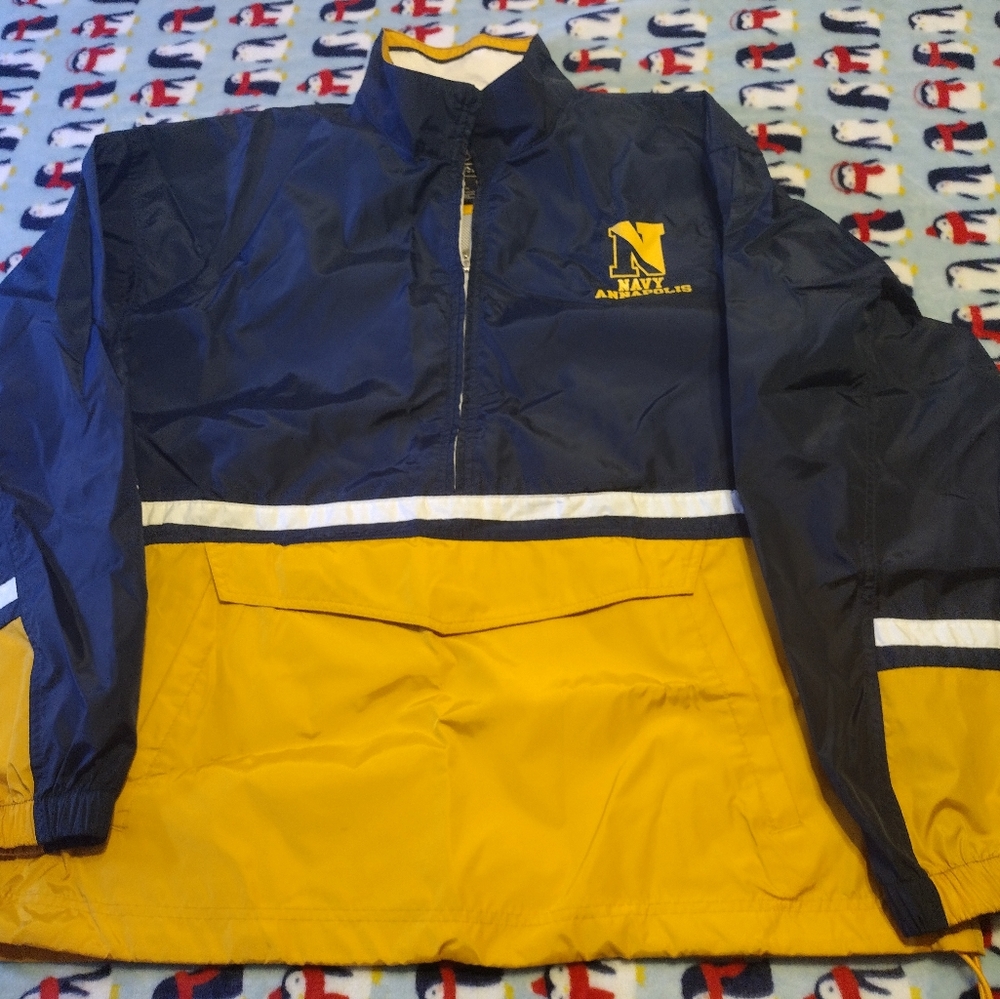 Navy Annapolis 1/2 Zip Pullover Windbreaker Jacket Large used excellent conditi